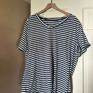 Terra & Sky Navy and White Striped V-Neck Top